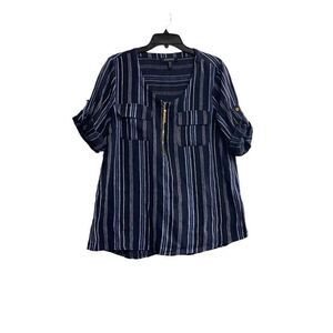 ELLEN‎ TRACY Women’s Linen Blend Blue &White Striped Top New Without Tags Medium